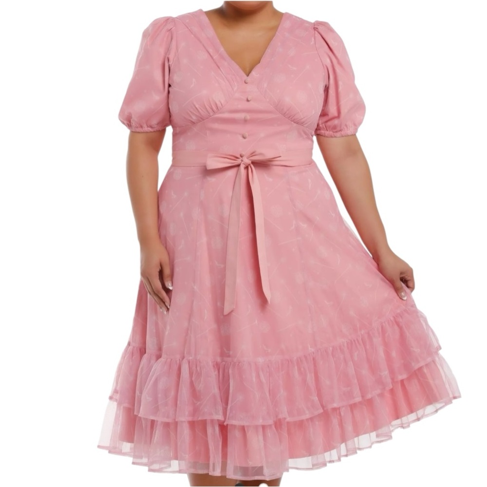 Her Universe Wicked Glinda Size 18 Pink Midi Exclusive V-Neck Dress